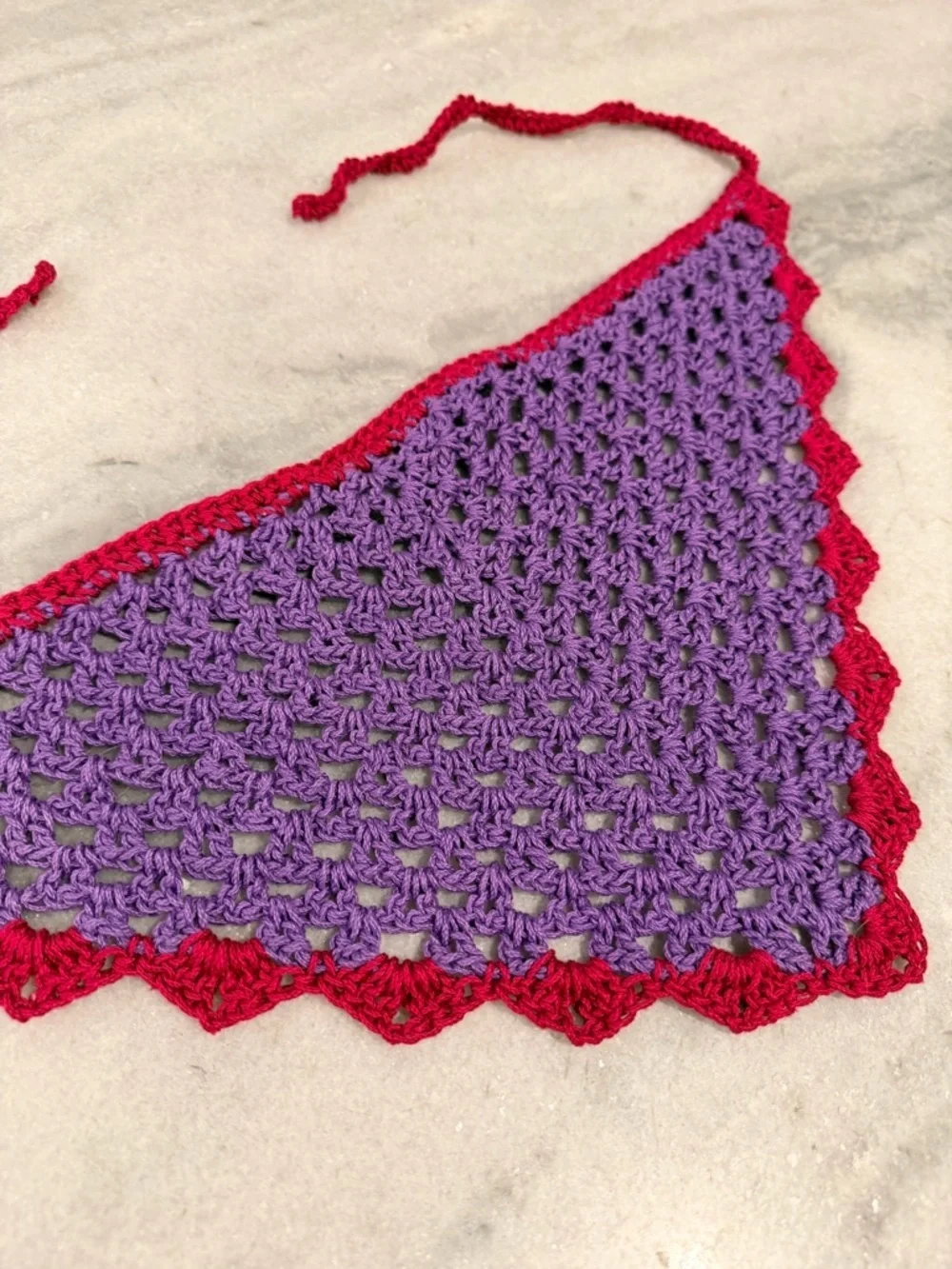 Handmade Crochet Kerchief Head Scarf Cotton Boho Triangle Wrap Fest Cottagecore